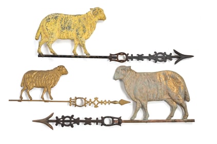 THREE FIGURAL LIGHTNING ROD DIRECTIONALS WITH RAMS.