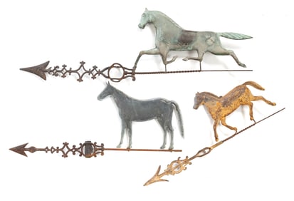 THREE FIGURAL LIGHTNING ROD DIRECTIONALS WITH HORSES.