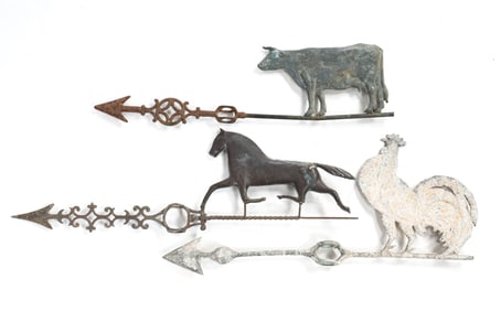 THREE FIGURAL LIGHTNING ROD DIRECTIONALS WITH FARM ANIMALS.