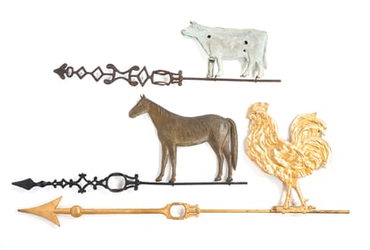 THREE FIGURAL LIGHTNING ROD DIRECTIONALS WITH FARM ANIMALS.