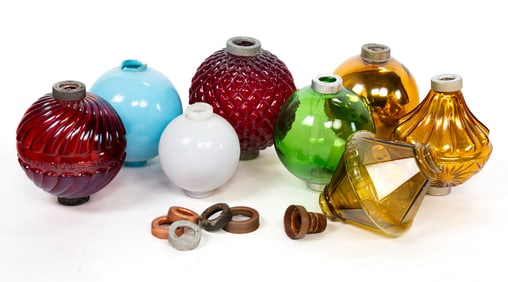 EIGHT GLASS LIGHTNING ROD BALLS.