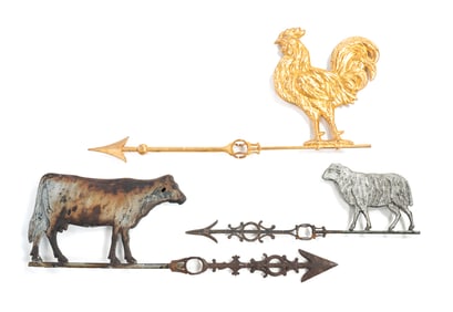 THREE FIGURAL LIGHTNING ROD DIRECTIONALS WITH FARM ANIMALS.