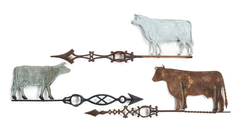 THREE FIGURAL LIGHTNING ROD DIRECTIONALS WITH COWS.
