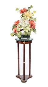 JADE OR HARDSTONE FLOWERING BONSAI TREE CENTERPIECE.