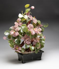 JADE OR HARDSTONE FLOWERING BONSAI TREE CENTERPIECE.