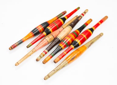 SEVEN INDIAN PAINTED WOOD CHAPATI ROLLERS.