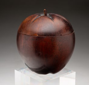 APPLE-FORM TREEN LIDDED JAR OR TEA CADDY.