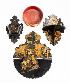 CHINOISERIE LACQUERED PAPIER-MACHE PIECES.
