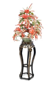 MONUMENTAL JADE OR HARDSTONE FLOWERING BONSAI TREE CENTERPIECE.