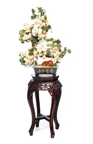 MIDSIZE JADE OR HARDSTONE FLOWERING BONSAI TREE CENTERPIECE.
