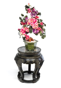 MIDSIZE JADE OR HARDSTONE FLOWERING BONSAI TREE CENTERPIECE.