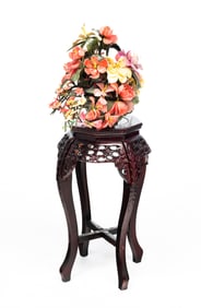 JADE OR HARDSTONE FLOWERING BONSAI TREE CENTERPIECE.