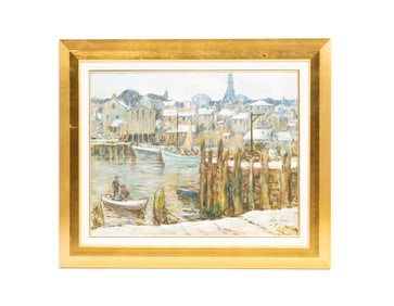 HARBOR SCENE BY LESLIE COPE (1913-2002).