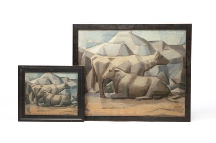 TWO GICLEES ON CANVAS AFTER JOHN BLOOM.