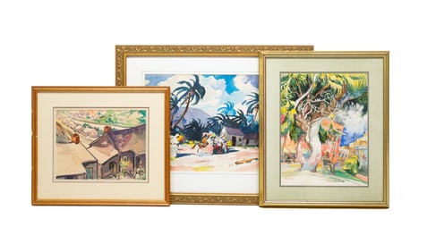 THREE ARTIST SIGNED CITY/VILLAGE SCAPES.