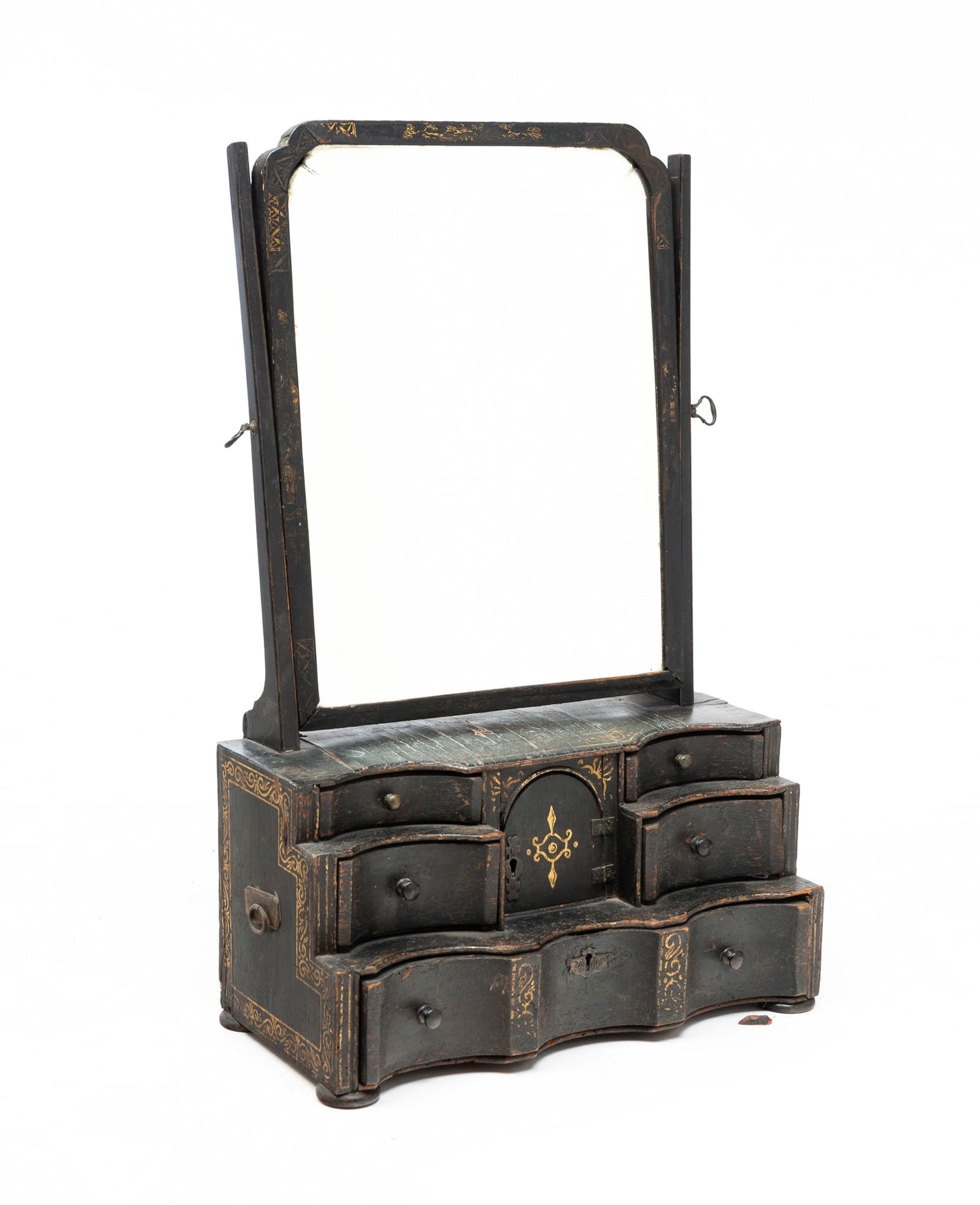 TRANSITIONAL WILLIAM & MARY TO QUEEN ANNE BLOCK FRONT DRESSING MIRROR. (1 of 5)