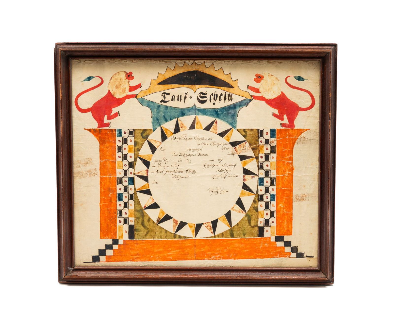 HAND PAINTED TAUF SCHEIN (FRAKTUR). (1 of 3)