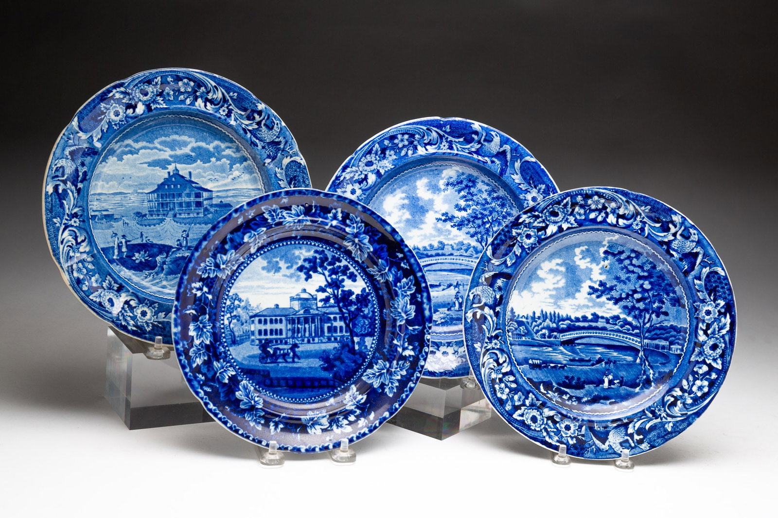 FOUR HISTORICAL BLUE STAFFORDSHIRE PLATES. (1 of 6)