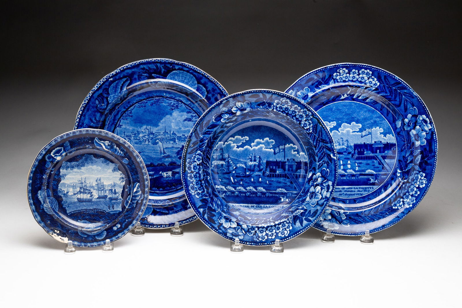 FOUR HISTORICAL BLUE STAFFORDSHIRE DISHES. (1 of 9)