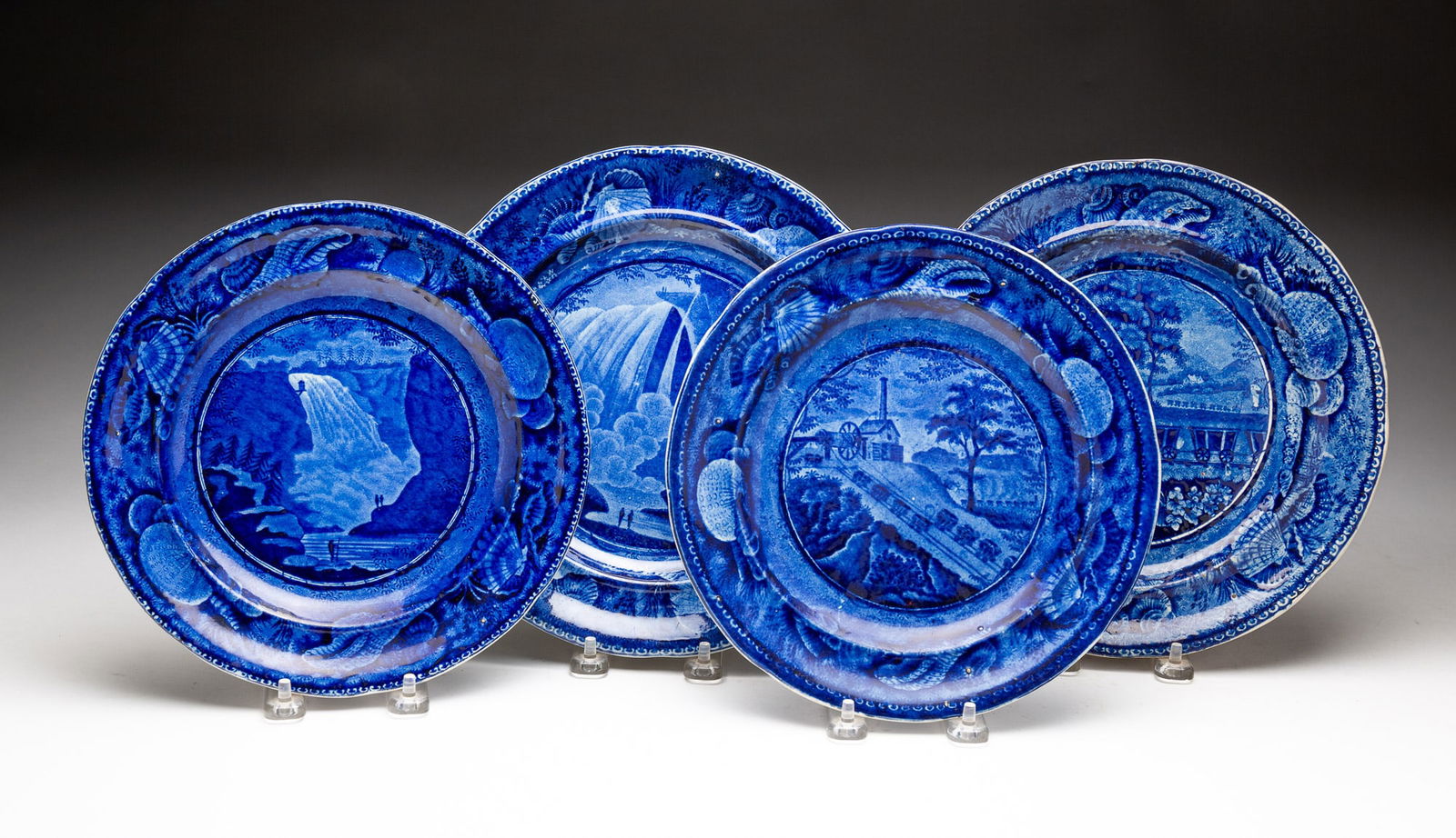 FOUR HISTORICAL BLUE STAFFORDSHIRE PLATES. (1 of 7)