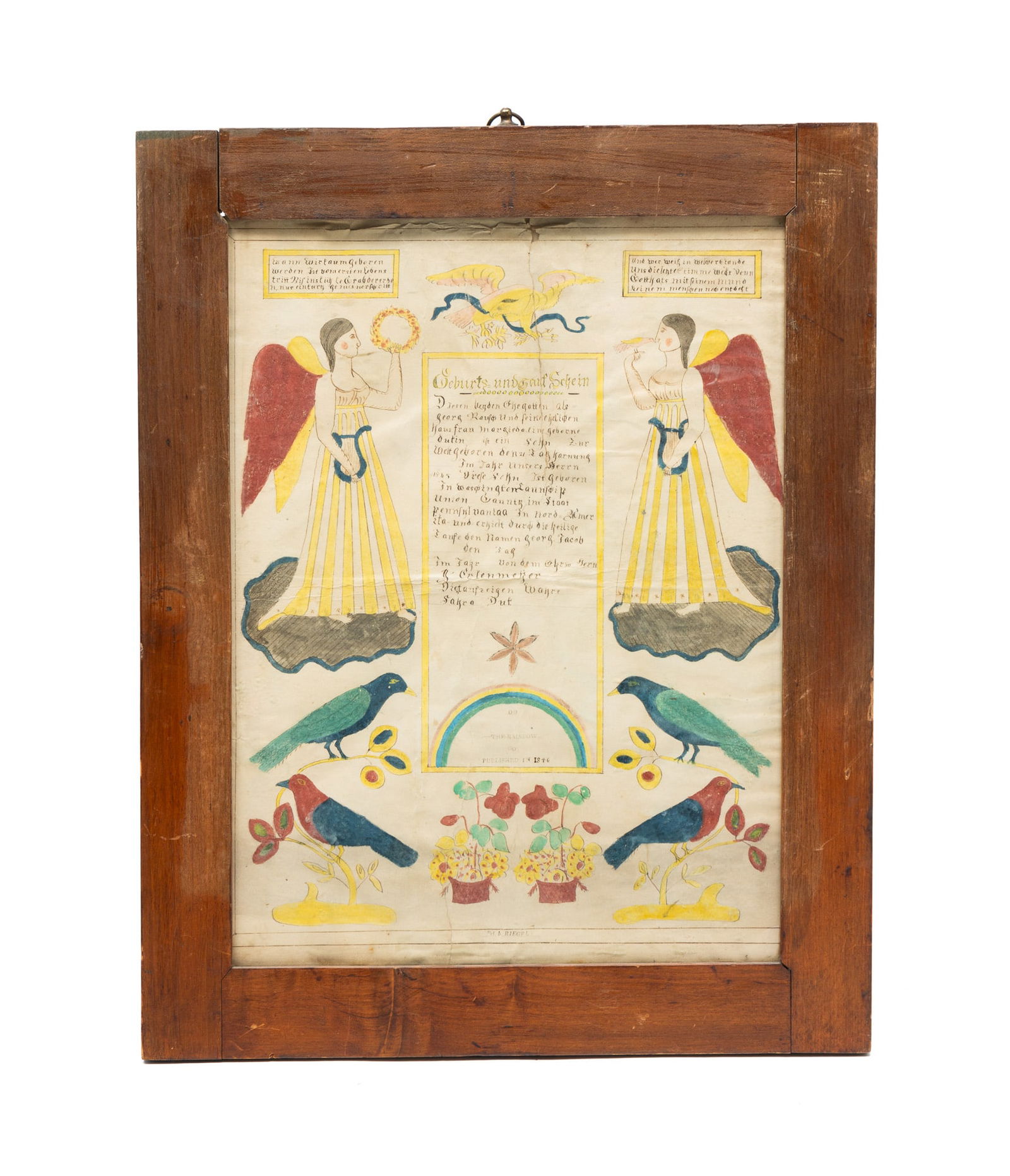 HAND PAINTED AND PARTIALLY PRINTED TAUF SCHEIN (FRAKTUR) DATED 1846. (1 of 6)