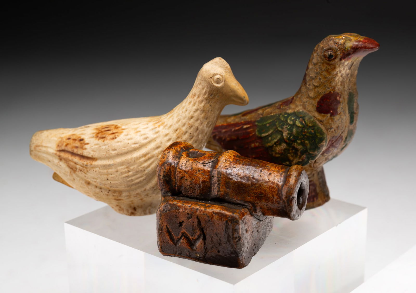 THREE CLAY WHISTLES. (1 of 3)