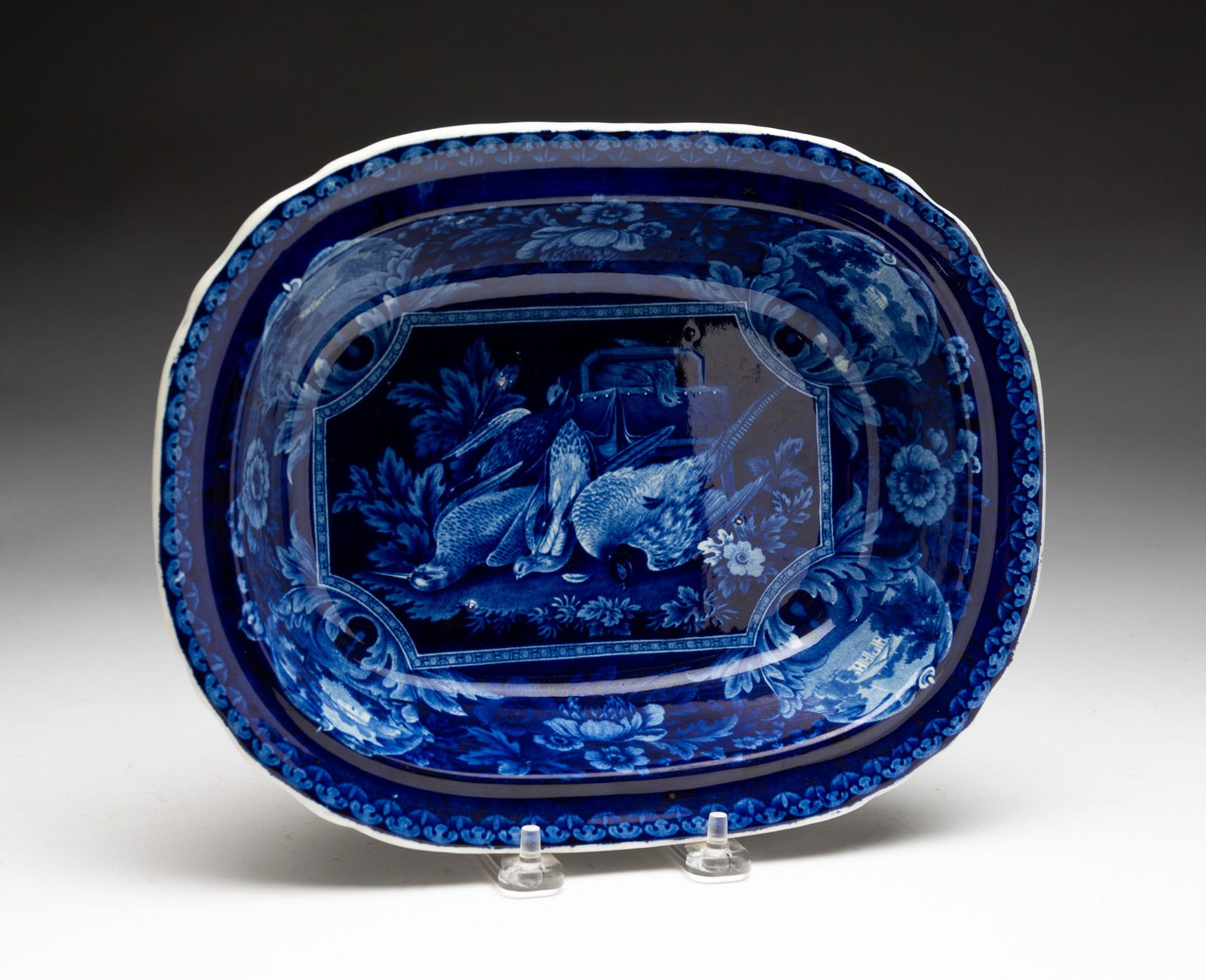 STAFFORDSHIRE DARK BLUE TRANSFERWARE VEGETABLE DISH. (1 of 5)