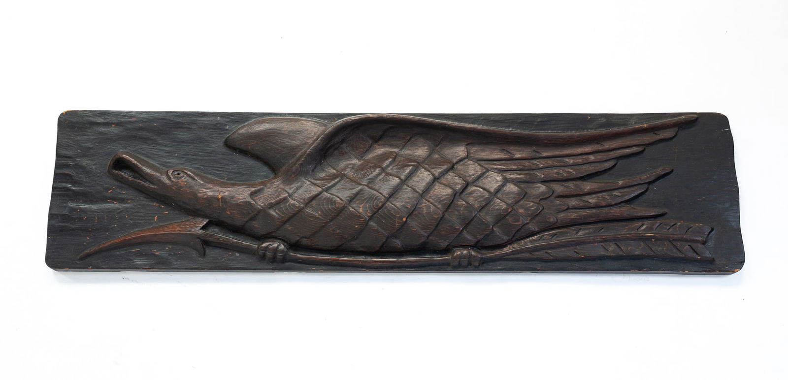 TWO CARVED WOOD EAGLE WALL PLAQUES. (1 of 5)