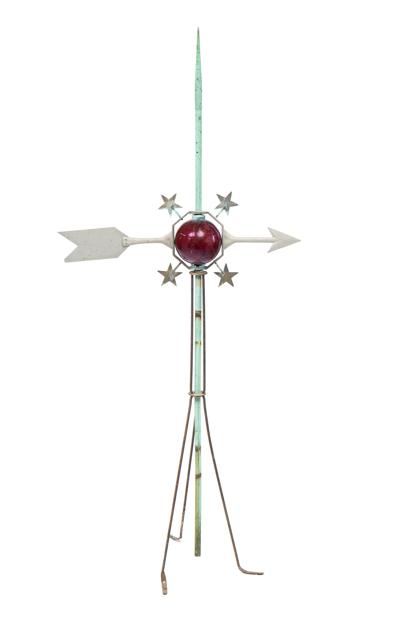 LIGHTNING ROD WITH ARROW DIRECTIONAL AND RED GLASS BALL. (1 of 2)