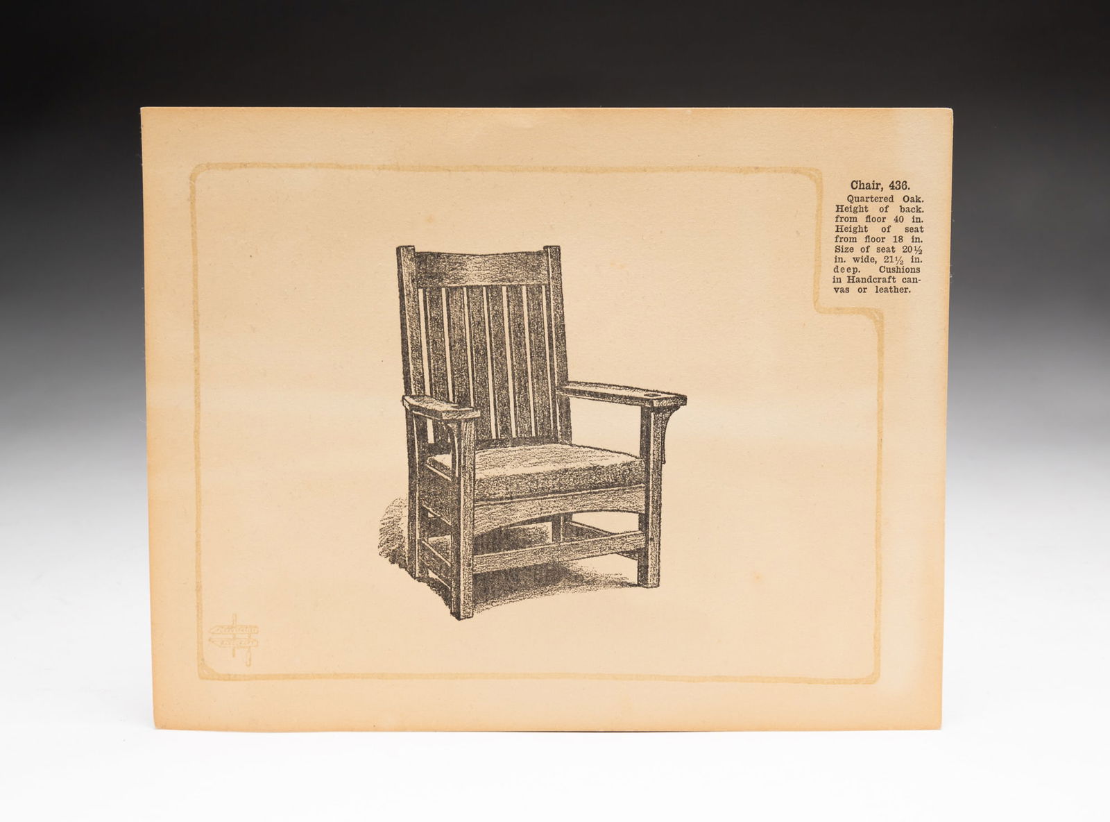 L & JG STICKLEY CATALOG PAGE.: American, early 20th Century. Chair 436. 7"h. 9"w.