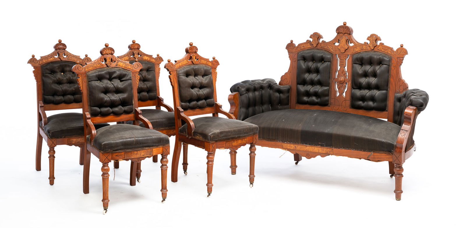 FIVE PIECE EASTLAKE VICTORIAN PARLOR SET. (1 of 7)