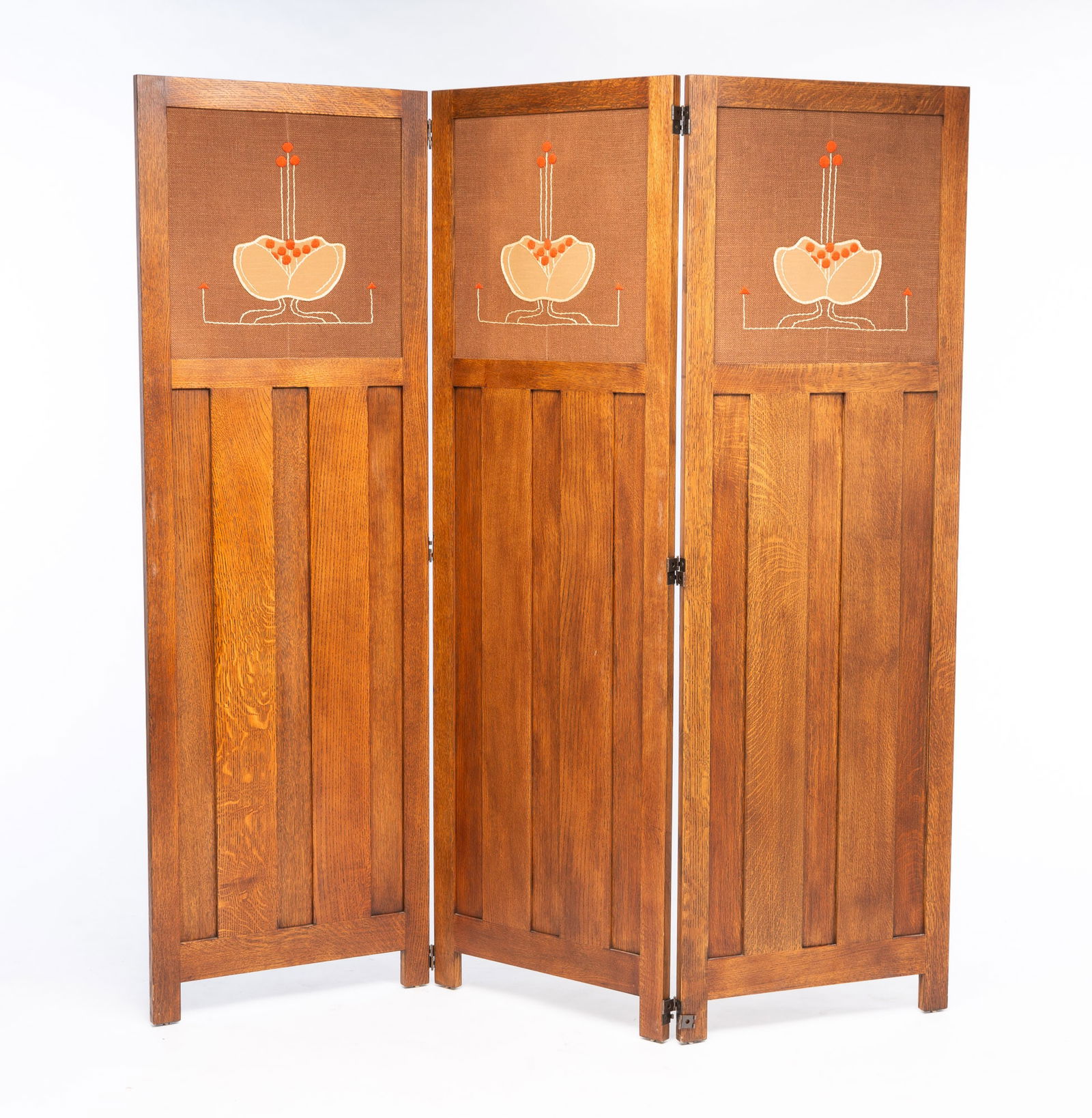 STICKLEY MISSION THREE PANEL SCREEN. (1 of 4)