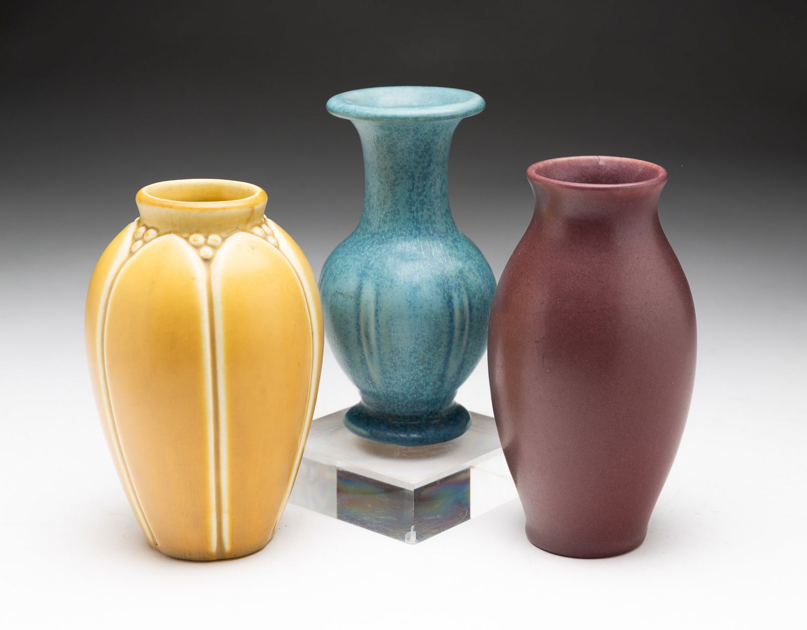 THREE ROOKWOOD ART POTTERY VASES. (1 of 2)