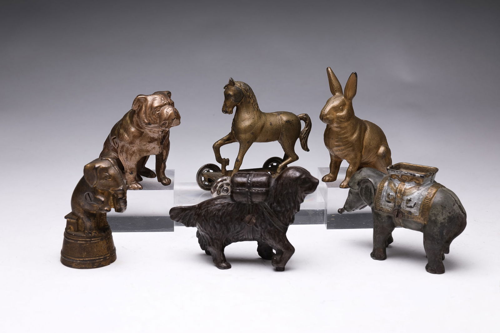 SIX CAST IRON STILL BANKS IN THE FORM OF ANIMALS. (1 of 6)