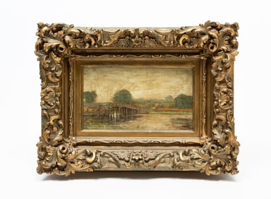 "THE RUSTIC BRIDGE" BY CLARK GREENWOOD VOORHEES (1871-1933).