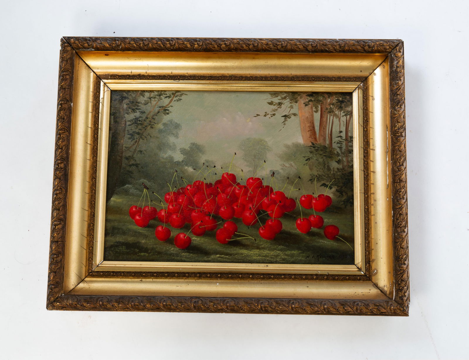 PAINTING OF CHERRIES BY HARRY J. KELLOGG (1839-1895). (1 of 3)