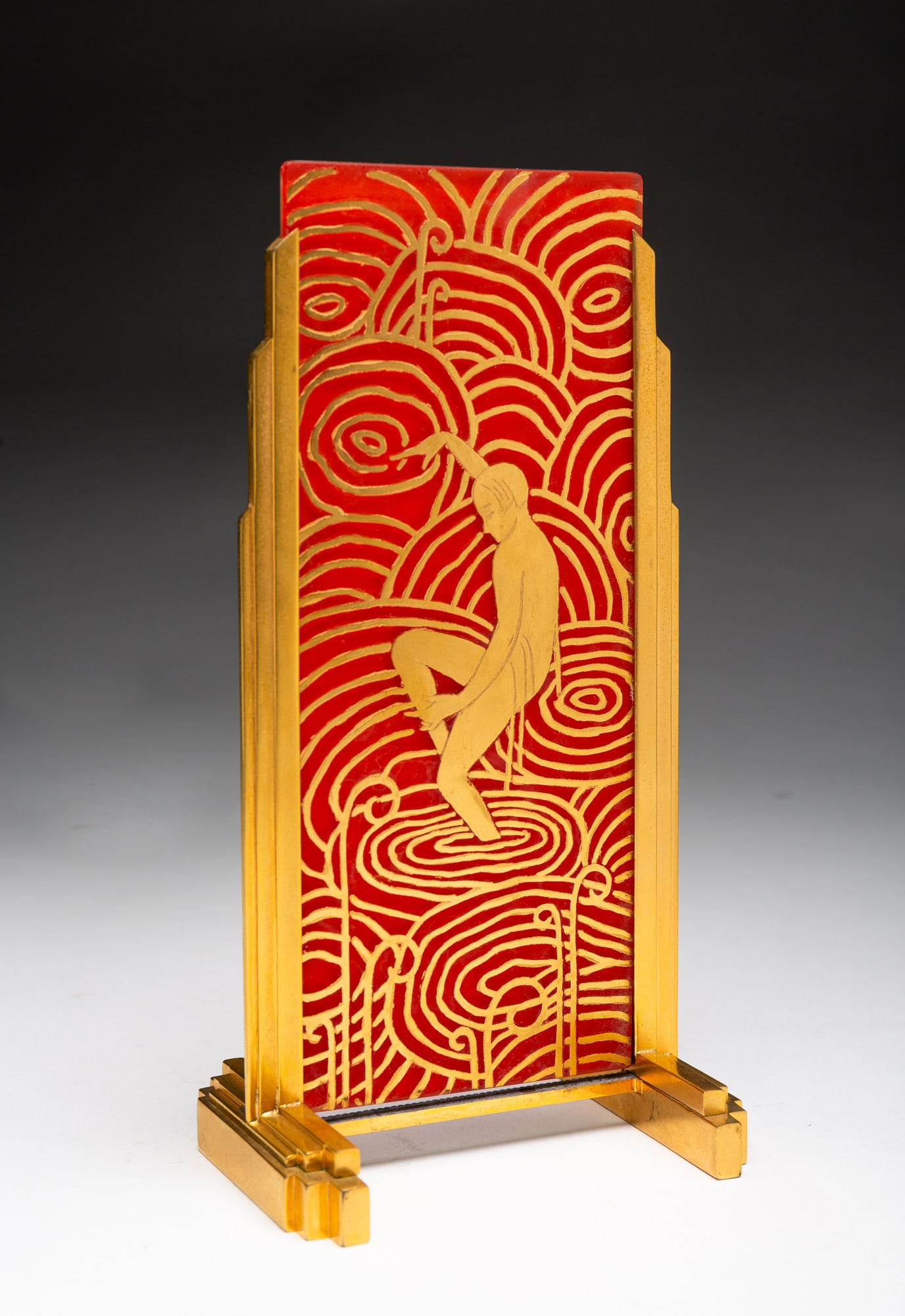 SCARCE GILT ART DECO FLAT PANEL GLASS LAMP BY DEVILBISS. (1 of 2)