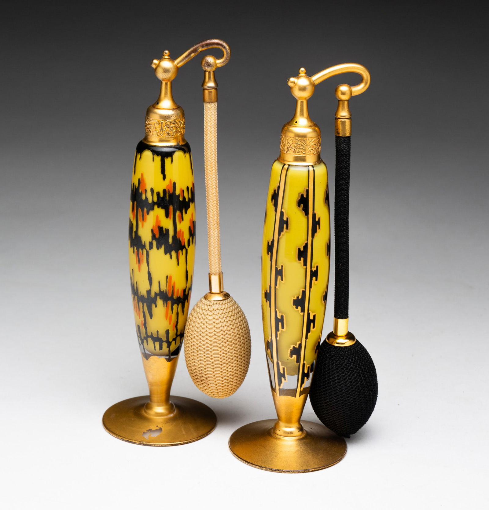 TWO ART GLASS PERFUME ATOMIZERS BY DEVILBISS. (1 of 6)