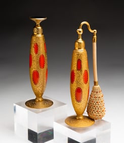 ART GLASS PERFUME ATOMIZER AND DAUBER SET BY DEVILBISS.