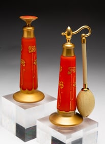 ART NOUVEAU PERFUME BOTTLE AND ATOMIZER BY DEVILBISS.