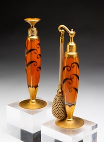 ART GLASS PERFUME ATOMIZER AND DAUBER SET BY DEVILBISS.