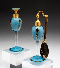 ART DECO PERFUME ATOMIZER AND DAUBER SET SIGNED BY DEVILBISS.