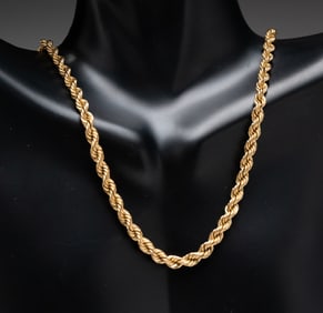 14K YELLOW GOLD ROPE CHAIN.