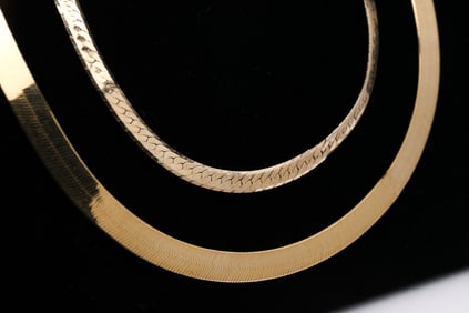 TWO 14K YELLOW GOLD FANCY LINK NECKLACES.