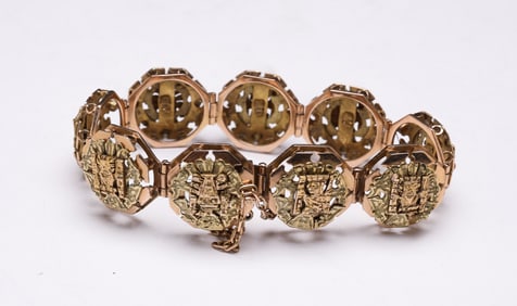 18K GOLD INCA MOTIF BRACELET.