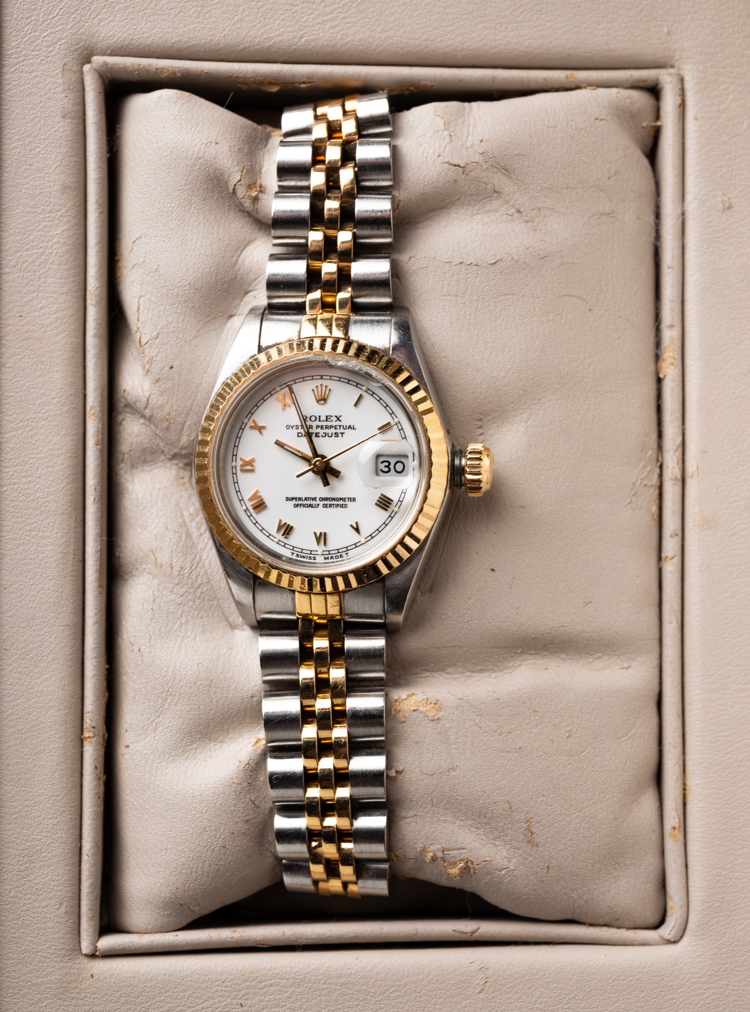 LADIES TWO-TONE OYSTER PERPETUAL DATEJUST ROLEX WATCH. (1 of 2)