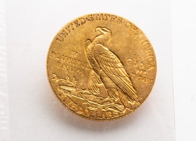 1908 INDIAN HEAD $5 GOLD COIN.
