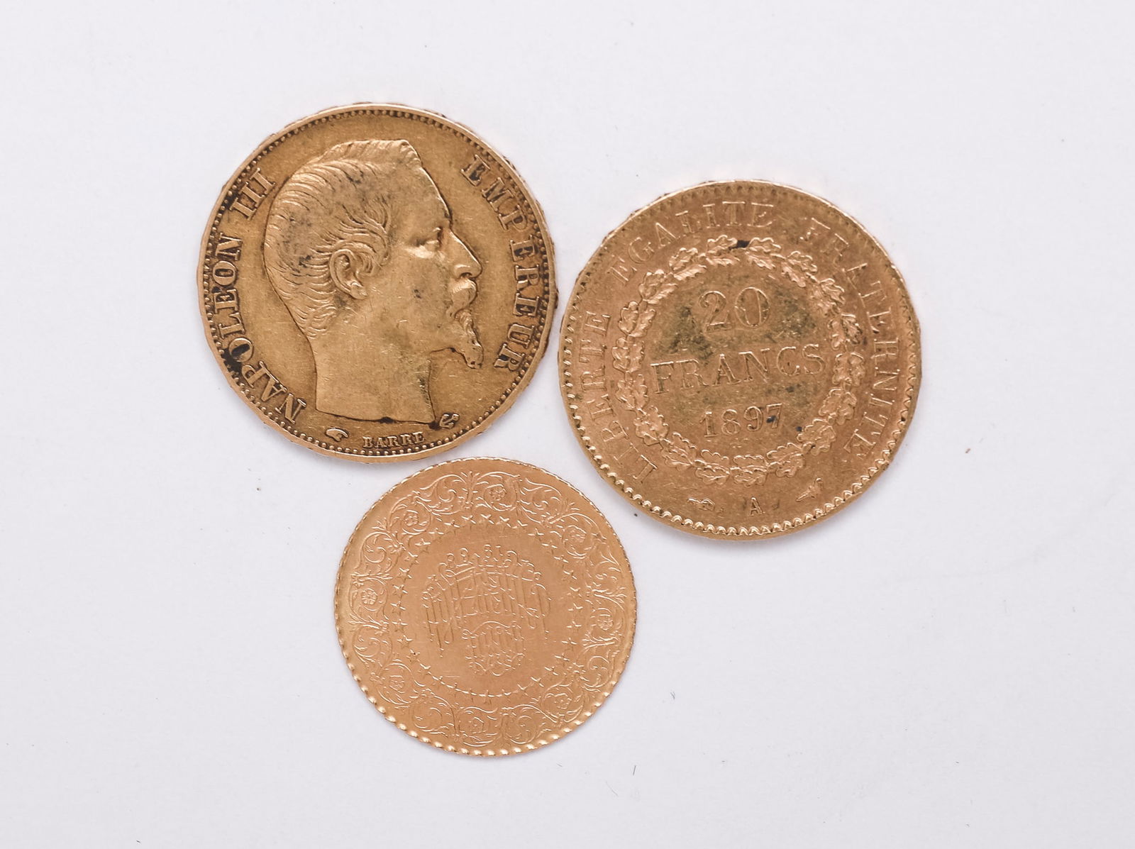 THREE GOLD COINS. (1 of 2)