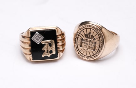 TWO MEN'S 10K YELLOW GOLD RINGS.