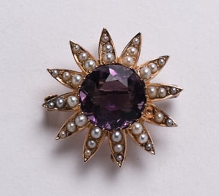 14K GOLD GEMSTONE CONVERTIBLE BROOCH PENDANT.